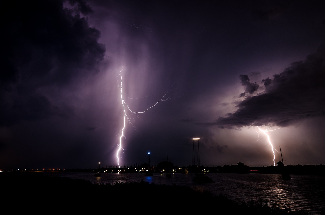 Lightning over water